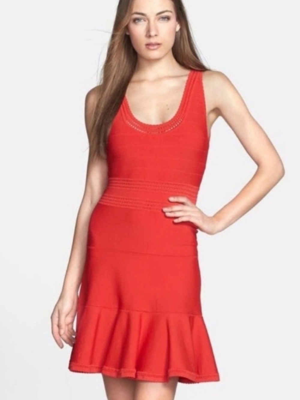 Diane Von Furstenberg Red Scoop Neck Bandage Mini Dress Size S